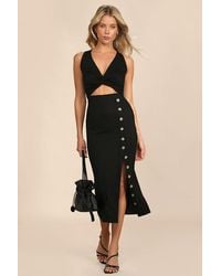 Lulus - Trend Seeker Ribbed Twist-Front Cutout Midi Dress - Lyst