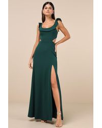 Lulus - Captivating Charisma Emerald Ruffled Cutout Tie-Back Maxi Dress - Lyst