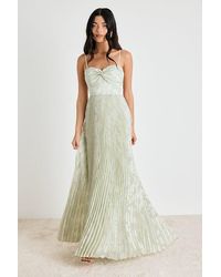 Lulus - Candia Sage Floral Jacquard Satin Maxi Dress - Lyst