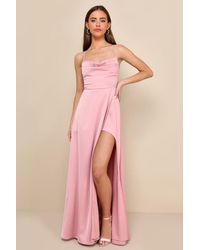 Lulus - So Loving Satin Pleated Lace-Up Backless Maxi Dress - Lyst