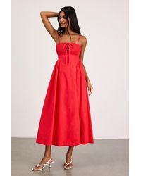 Lulus - Laylie Poplin Lace-Up Midi Dress - Lyst