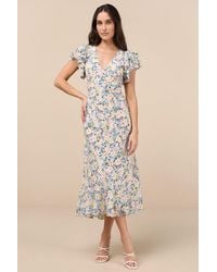 Astr - Celestine Multi Floral Flutter Sleeve Midi Dress - Lyst