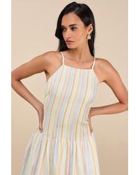 Lulus - Jalessa Multi Striped Drop Waist Midi Dress - Lyst
