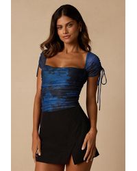 Lulus - Zaharina Floral Mesh Ruched Short Sleeve Bodysuit - Lyst