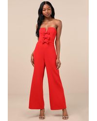 Lulus - Opulent Outlook Bow Strapless Wide-Leg Jumpsuit - Lyst