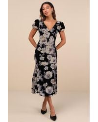 Lulus - Real Lovely Floral Burnout Velvet Midi Dress - Lyst
