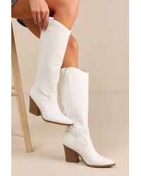 Lulus - Rauland Pointed-Toe Knee-High Western Boots - Lyst