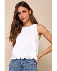 Lulus - Pleasant Personality Floral Embroidered Crew Neck Tank Top - Lyst