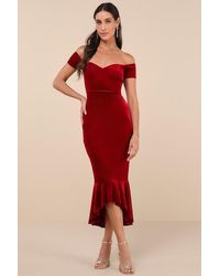 Lulus - How Much I Care Velvet Off-The-Shoulder Midi Dress - Lyst