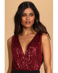 Lulus - Evening Of Wonder Sequin Cowl Back Bodysuit - Lyst