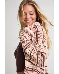 Lulus - Breezy Strolls Multi Striped Crochet Long Cardigan - Lyst