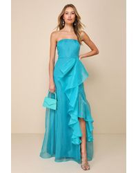 Lulus - Exquisite Ease Organza Strapless Ruffled Maxi Dress - Lyst