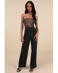Lulus - Adannaya Lace Strapless Bustier Jumpsuit - Lyst
