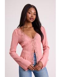 Lulus - Pomona Lace Button-Front Long Sleeve Top - Lyst