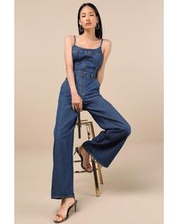 Levi's - Bustier Dark Wash Zip-Front Wide-Leg Jumpsuit - Lyst