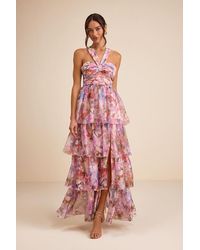 Lulus - Dayanara Multi Floral Organza Tiered Maxi Dress - Lyst
