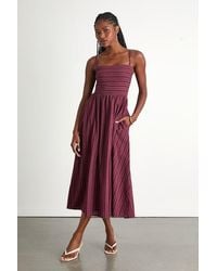 Lulus - Feeling The Best Plum Striped Tie-Back Midi Dress With Pockets - Lyst