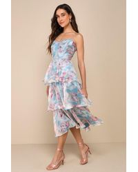 Lulus - Darling Aesthetic Floral Print Tiered Midi Dress - Lyst