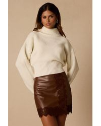 Lulus - Dayva Dark Vegan Leather Lace Mini Skirt - Lyst