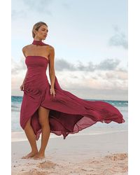 Lulus - Nellie Pleated Maxi Dress And Scarf Set - Lyst