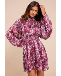 Lulus - Andie Multi Abstract Floral Mock Neck Mini Dress - Lyst