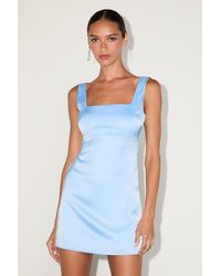 Lulus - Truly The Cutest Satin Square Neck Mini Dress - Lyst