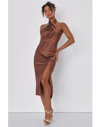 Lulus - Beyond Classy Satin Halter Midi Dress - Lyst