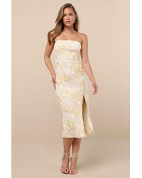 Lulus - Kattalin Cream Floral Applique Strapless Midi Dress - Lyst