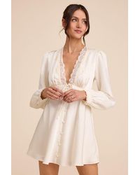 Lulus - Goldia Satin Long Sleeve Babydoll Mini Dress - Lyst