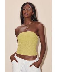 Lulus - Bellona Chartreuse Jacquard Knit Strapless Crop Top - Lyst