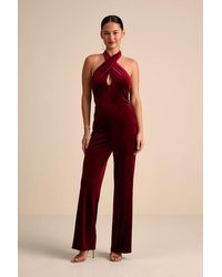 Lulus - Yvania Velvet Cross-Front Halter Jumpsuit - Lyst