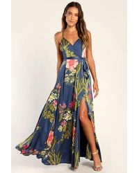 Lulus - Still The One Floral Print Satin Maxi Dress - Lyst