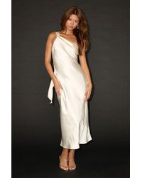 Lulus - Naima Satin One-Shoulder Midi Dress - Lyst