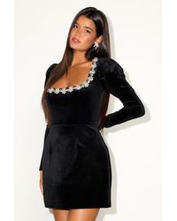 Lulus - Ioanna Velvet Rhinestone Long Sleeve Mini Dress - Lyst