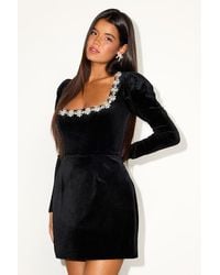 Lulus - Ioanna Velvet Rhinestone Long Sleeve Mini Dress - Lyst