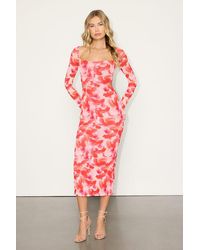 Lulus - Dasia And Abstract Print Mesh Cutout Midi Dress - Lyst