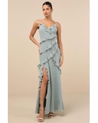 Lulus - Fancy Sweetness Ruffled Lace-Up Sleeveless Maxi Dress - Lyst
