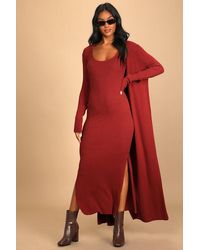 Lulus - Layer Lover Ribbed Knit Two-Piece Dress & Cardigan Set - Lyst