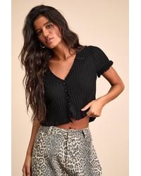 Lulus - Keighlen Ribbed Ruffled Short Sleeve Sweater Top - Lyst