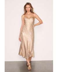 Lulus - Stellina Metallic Satin Cowl Back Midi Dress - Lyst
