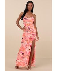 Lulus - Stunning Wonder Floral Mesh Bustier Mermaid Maxi Dress - Lyst