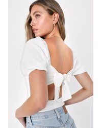 Lulus - Abundance Of Love Textured Puff Sleeve Tie-Back Bodysuit - Lyst