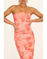 Lulus - Late Night Crush Multi Mesh Ruched Strapless Midi Dress - Lyst