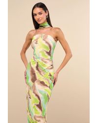 Lulus - Adria Multi Abstract Print Mesh Maxi Dress - Lyst