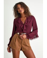 Lulus - Jess Ruffled Lace Long Sleeve Top - Lyst