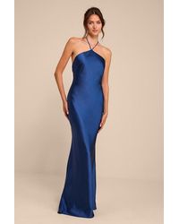 Lulus - Roya Satin Halter Backless Maxi Dress - Lyst