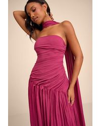 Lulus - Nellie Pleated Maxi Dress And Scarf Set - Lyst