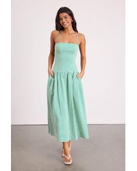 Lulus - Lanny Gingham Lace-Up Midi Dress - Lyst