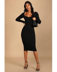Lulus - Fall Feelings Ribbed Bodycon Midi Dress - Lyst