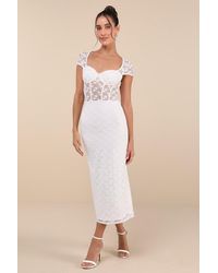 Lulus - Flirtatious Presence Sheer Lace Bustier Midi Dress - Lyst